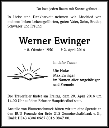 Anzeige von Werner Ewinger von Kölner Stadt-Anzeiger / Kölnische Rundschau / Express