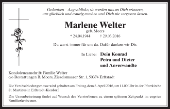 Anzeige von Marlene Welter von  Werbepost 