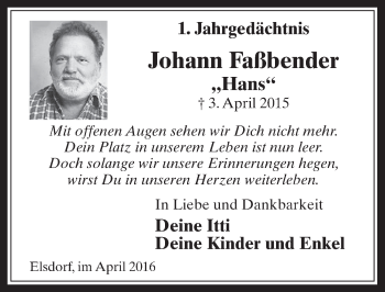 Anzeige von Johann  Faßbender von  Sonntags-Post 