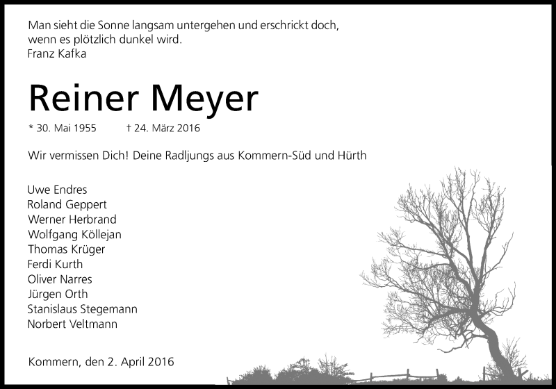  Traueranzeige für Reiner Meyer vom 02.04.2016 aus Kölner Stadt-Anzeiger / Kölnische Rundschau / Express