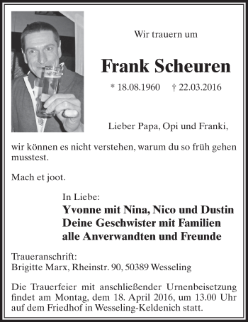 Anzeige von Frank Scheuren von  Schlossbote/Werbekurier 