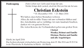 Anzeige von Christian Eckstein von  Wochenende 