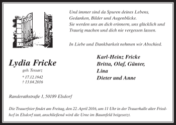 Anzeige von Lydia Fricke von  Werbepost 