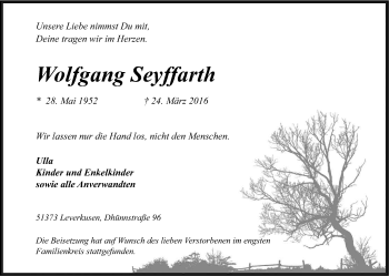 Anzeige von Wolfgang Seyffarth von Kölner Stadt-Anzeiger / Kölnische Rundschau / Express
