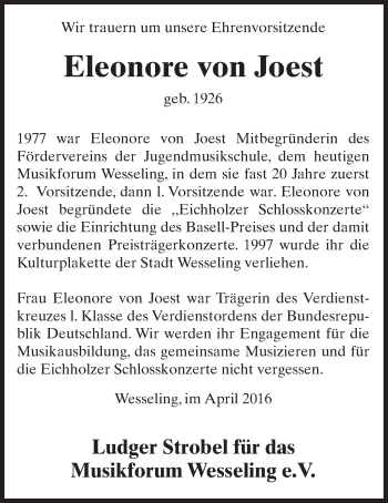 Anzeige von Eleonore von Joest von  Schlossbote/Werbekurier 