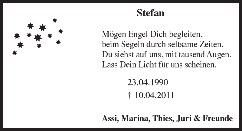  Traueranzeige für Stefan Stahlkopf vom 20.04.2016 aus  Anzeigen Echo 