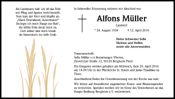 Anzeige von Alfons Müller von Kölner Stadt-Anzeiger / Kölnische Rundschau / Express