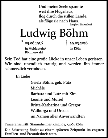 Anzeige von Ludwig Böhm von Kölner Stadt-Anzeiger / Kölnische Rundschau / Express