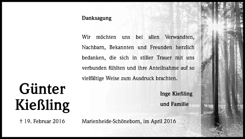  Traueranzeige für Günter Kießling vom 06.04.2016 aus Kölner Stadt-Anzeiger / Kölnische Rundschau / Express