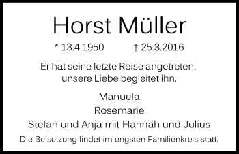 Anzeige von Horst Müller von Kölner Stadt-Anzeiger / Kölnische Rundschau / Express