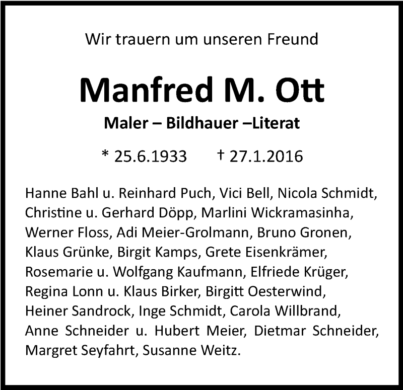 Traueranzeigen von Manfred M. Ott WirTrauern