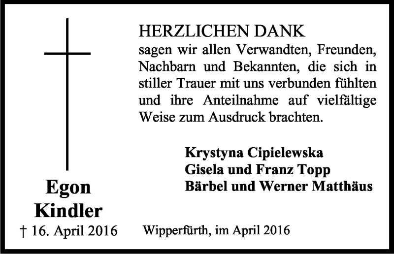  Traueranzeige für Egon Kindler vom 25.04.2016 aus Kölner Stadt-Anzeiger / Kölnische Rundschau / Express