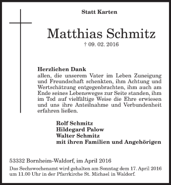 Anzeige von Matthias Schmitz von  Schaufenster/Blickpunkt 