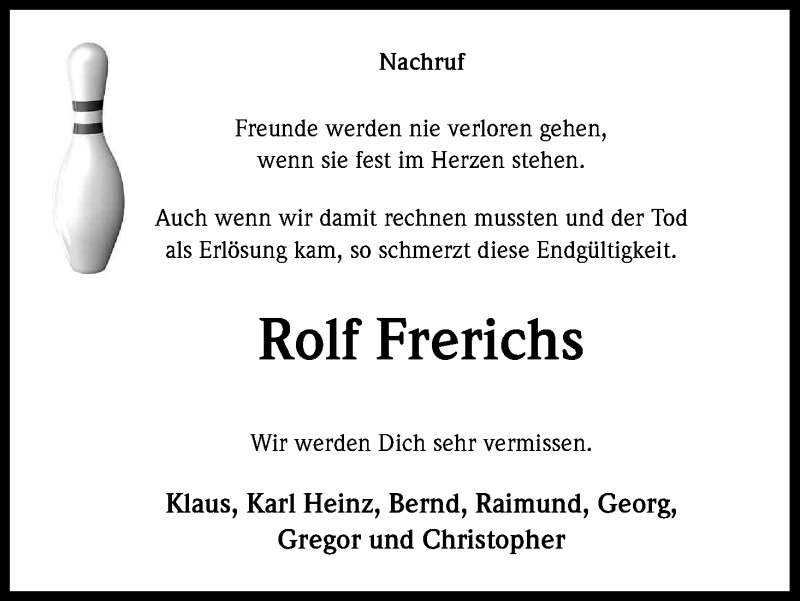  Traueranzeige für Rolf Frerichs vom 02.04.2016 aus Kölner Stadt-Anzeiger / Kölnische Rundschau / Express