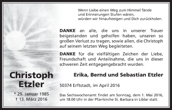 Anzeige von Christoph Etzler von  Werbepost 