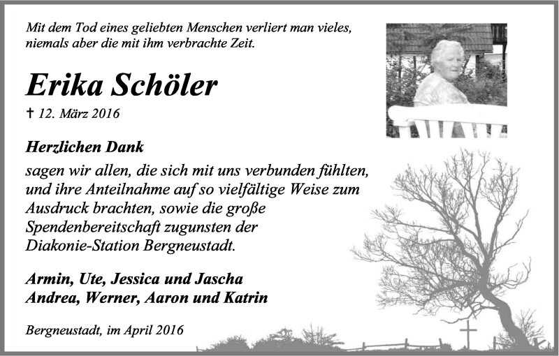  Traueranzeige für Erika Schöler vom 23.04.2016 aus Kölner Stadt-Anzeiger / Kölnische Rundschau / Express