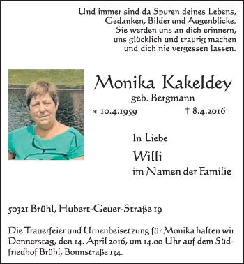 Anzeige von Monika Kakeldey von  Schlossbote/Werbekurier 
