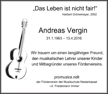 Anzeige von Andreas Vergin von  Extra Blatt 