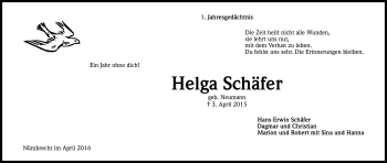 Anzeige von Helga Schäfer von Kölner Stadt-Anzeiger / Kölnische Rundschau / Express