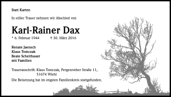 Anzeige von Karl-Rainer Dax von Kölner Stadt-Anzeiger / Kölnische Rundschau / Express
