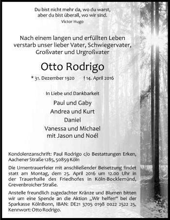 Anzeige von Otto Rodrigo von Kölner Stadt-Anzeiger / Kölnische Rundschau / Express