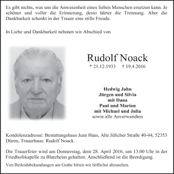 Anzeige von Rudolf Noack von  Werbepost 