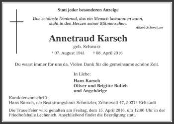 Anzeige von Annetraud Karsch von  Werbepost 