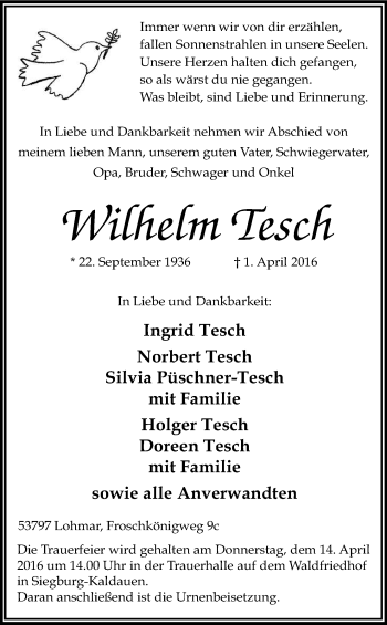 Anzeige von Wilhelm Tesch von Kölner Stadt-Anzeiger / Kölnische Rundschau / Express