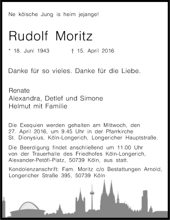 Anzeige von Rudolf Moritz von Kölner Stadt-Anzeiger / Kölnische Rundschau / Express