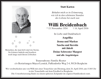 Anzeige von Willi Breidenbach von  Werbepost 