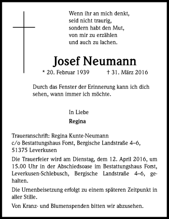 Anzeige von Josef Neumann von Kölner Stadt-Anzeiger / Kölnische Rundschau / Express