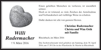 Anzeige von Willi Radermacher von  Schaufenster/Blickpunkt 