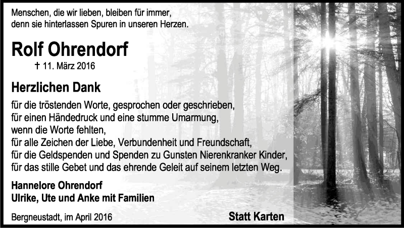  Traueranzeige für Rolf Ohrendorf vom 20.04.2016 aus Kölner Stadt-Anzeiger / Kölnische Rundschau / Express