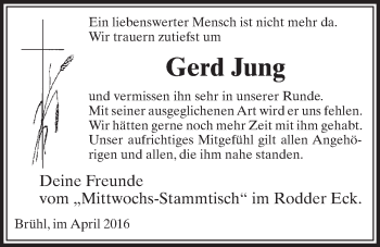 Anzeige von Gerd Jung von  Schlossbote/Werbekurier 