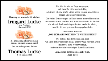 Anzeige von Thomas Lucke von Kölner Stadt-Anzeiger / Kölnische Rundschau / Express