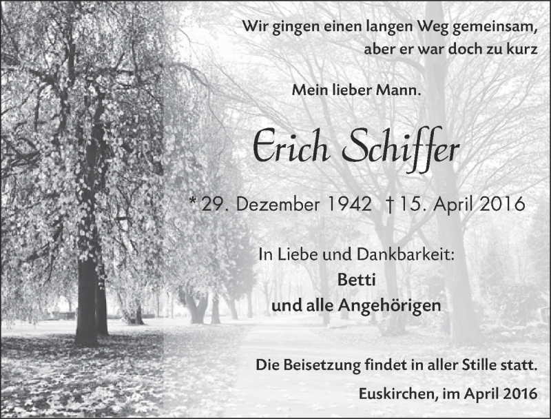  Traueranzeige für Erich Schiffer vom 23.04.2016 aus  Blickpunkt Euskirchen 