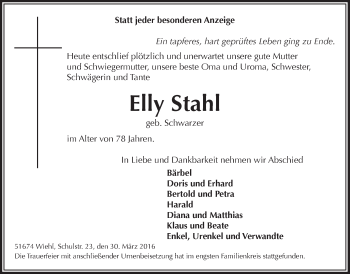 Anzeige von Elly Stahl von  Anzeigen Echo 