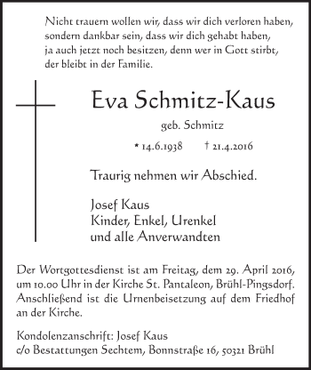 Anzeige von Eva Schmitz-Kaus von  Schlossbote/Werbekurier 