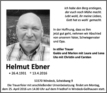 Anzeige von Helmut Ebner von  Extra Blatt 