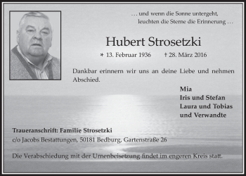 Anzeige von Hubert Strosetzki von  Werbepost 