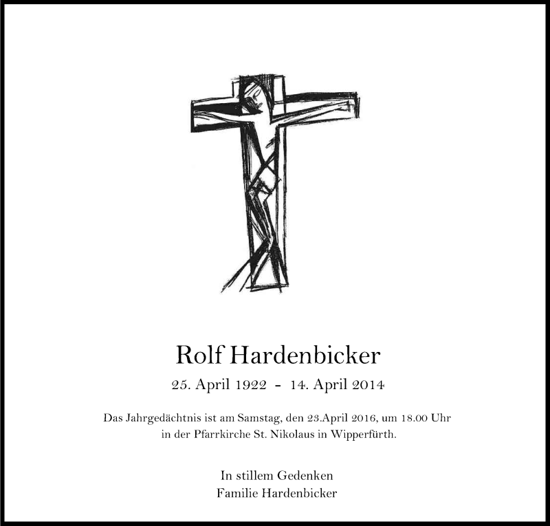  Traueranzeige für Rolf Hardenbicker vom 20.04.2016 aus Kölner Stadt-Anzeiger / Kölnische Rundschau / Express