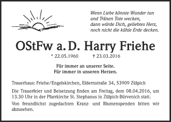 Anzeige von Harry Friehe von  Blickpunkt Euskirchen 