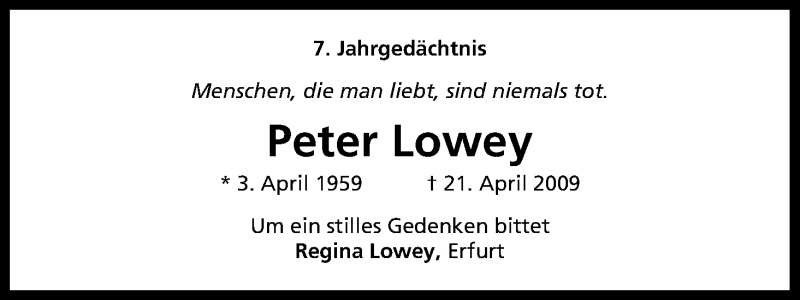  Traueranzeige für Peter Lowey vom 21.04.2016 aus Kölner Stadt-Anzeiger / Kölnische Rundschau / Express