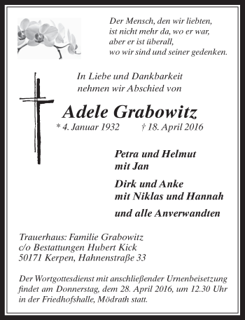Anzeige von Adele Grabowitz von  Werbepost 