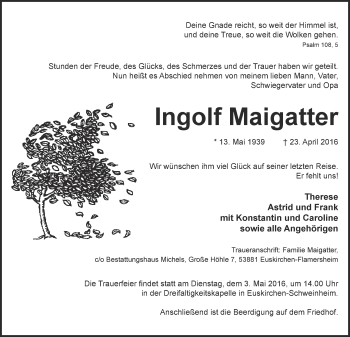 Anzeige von Ingolf Maigatter von  Blickpunkt Euskirchen 