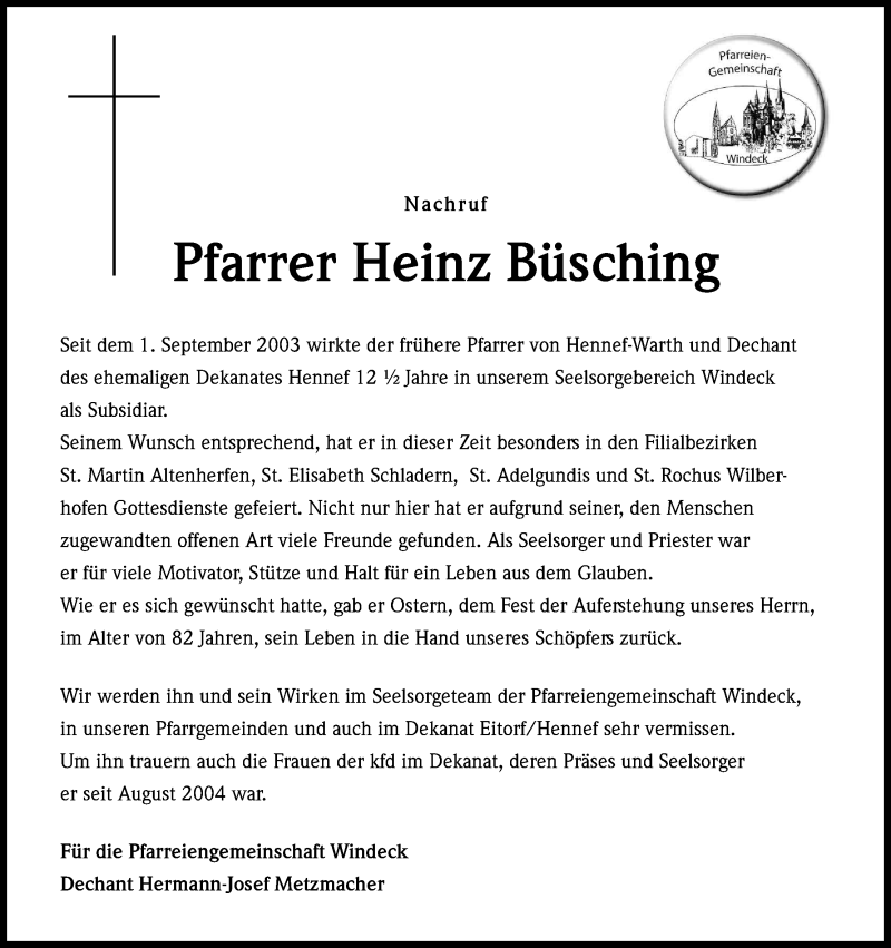  Traueranzeige für Heinz Büsching vom 16.04.2016 aus Kölner Stadt-Anzeiger / Kölnische Rundschau / Express