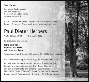 Anzeige von Paul Dieter Herpers von Kölner Stadt-Anzeiger / Kölnische Rundschau / Express