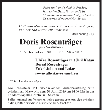 Anzeige von Doris Rosenträger von  Schaufenster/Blickpunkt 