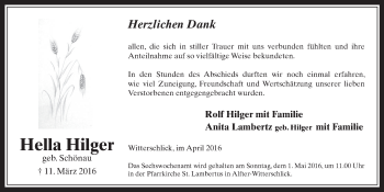 Anzeige von Hella Hilger von  Schaufenster/Blickpunkt 