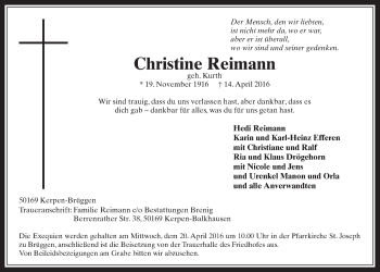 Anzeige von Christine Reimann von  Werbepost 